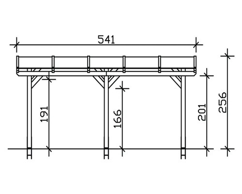 Technische Zeichnung einer Terrassenüberdachung mit Maßangaben