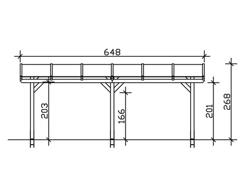 Technische Zeichnung einer Terrassenüberdachung mit Maßangaben