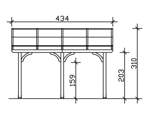 Technische Zeichnung eines Holzdecks mit Abmessungen
