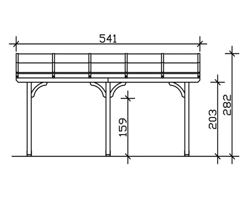 Technische Zeichnung einer Terrassenüberdachung mit Maßangaben