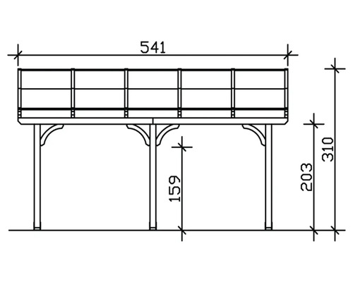 Technische Zeichnung einer Holzterrasse mit Maßangaben