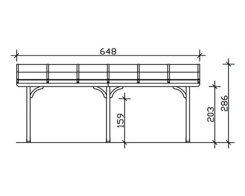 Technische Zeichnung einer Terrassenüberdachung mit Maßangaben