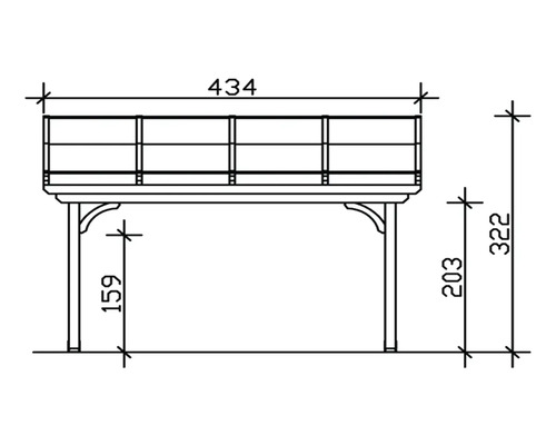 Technische Zeichnung eines Pflanztisches mit Maßangaben.