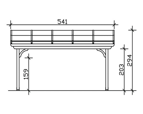 Technische Zeichnung eines Gartenpavillons mit Maßangaben