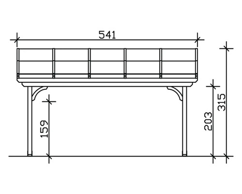 Technische Zeichnung einer Holzkonstruktion mit Maßangaben