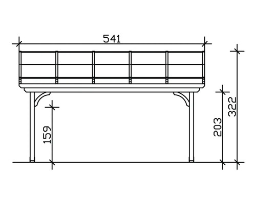 Technische Zeichnung einer Pergola mit Maßangaben