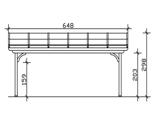 Technische Zeichnung eines Gartenpavillons mit Maßangaben.