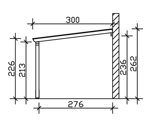 Technische Zeichnung einer Terrassenüberdachung mit Maßangaben