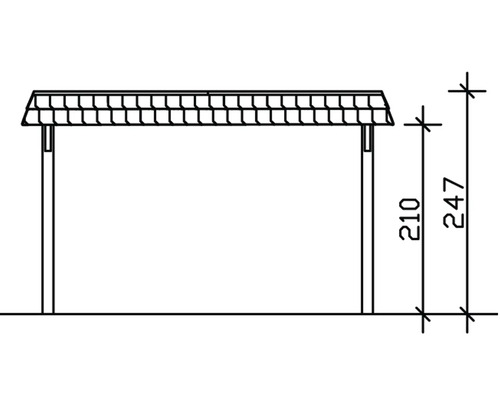 Technische Zeichnung eines Unterstandes mit den Höhenangaben 210 und 247 Zentimeter.