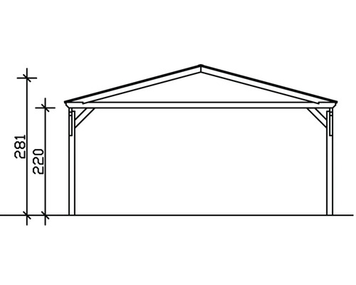 Technische Zeichnung eines Carports mit Höhenangaben 281 cm und 220 cm.