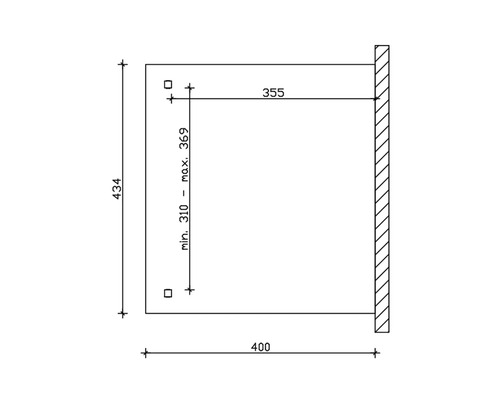 Technische Zeichnung eines Produkts mit Maßangaben: 434, 355, 310 bis maximal 369, 400