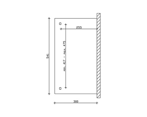 Technische Zeichnung mit Maßangaben für ein Produkt: Höhe 541, Tiefe 300, variable Höhe 417 bis 475 und Abstand zur Wand 255.