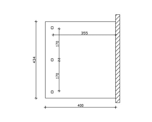 Technische Zeichnung mit Maßangaben: Höhe 434 mm, Breite 400 mm, Tiefe 355 mm, Abstand der Befestigungslöcher 170 mm.