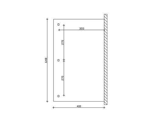 Technische Zeichnung einer Wandbefestigung mit Maßangaben in Millimetern.