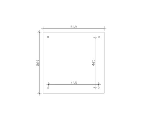 Technische Zeichnung mit den Maßen 569 mal 569 und 465 mal 465.