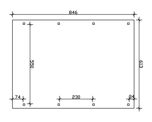 Technische Zeichnung mit Maßangaben für ein rechteckiges Bauteil: 846 mm breit und 613 mm hoch.