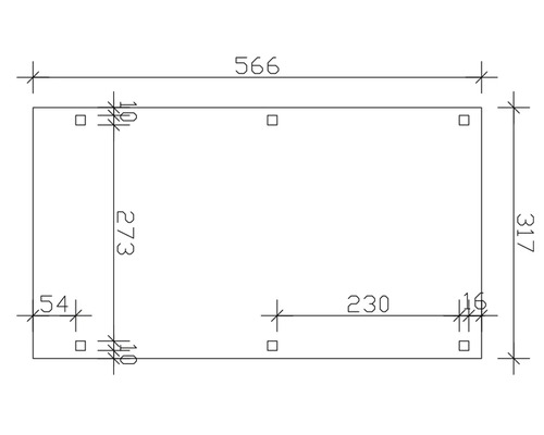Technische Zeichnung mit Maßangaben: Länge 566, Breite 317, Höhe 273, Abstand 54, Abstand 230, Abstand 10, Abstand 16.
