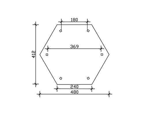 Technische Zeichnung eines Sechsecks mit Maßangaben