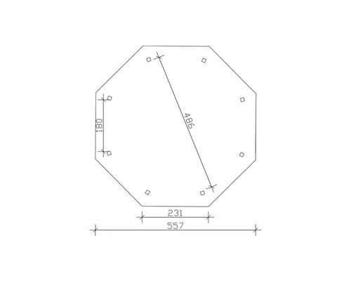 Technische Zeichnung eines Achtecks mit Maßangaben