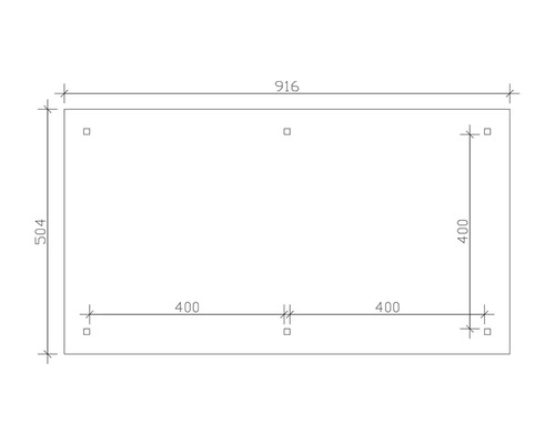 Technische Zeichnung mit Abmessungen: Breite 916 Millimeter, Höhe 504 Millimeter, Abstand der Befestigungslöcher 400 Millimeter.