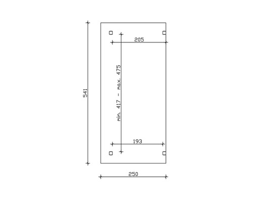 Technische Zeichnung mit Maßangaben: 541 Millimeter Höhe, 250 Millimeter Breite, minimal 417 bis maximal 475 Millimeter Abstand