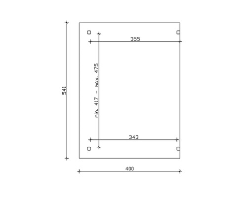 Technische Zeichnung mit Maßangaben: Höhe 541, Breite 400, Tiefe minimal 417 maximal 475, obere Breite 355, untere Breite 343