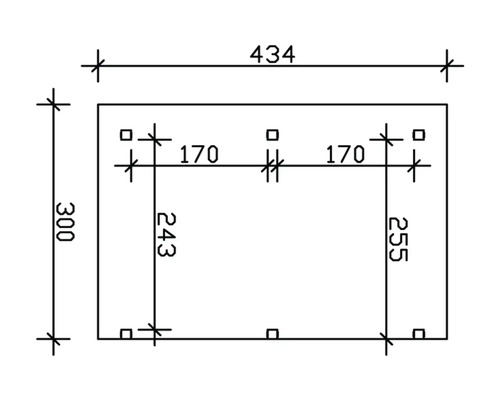 Technische Zeichnung mit Maßangaben: Breite 434, Höhe 300, weitere Maße 170, 243 und 255.