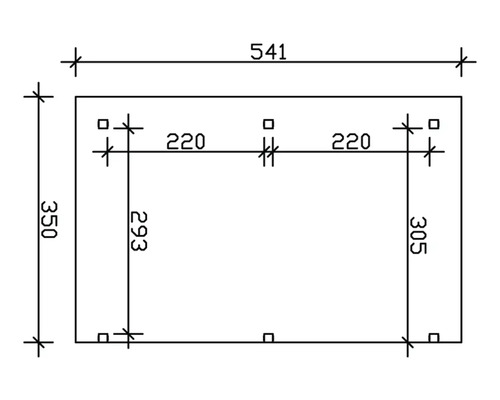 Technische Zeichnung mit Maßangaben: Gesamtbreite 541, Höhe 350, Seitenlängen 293 und 305, mittlere Breite 220.