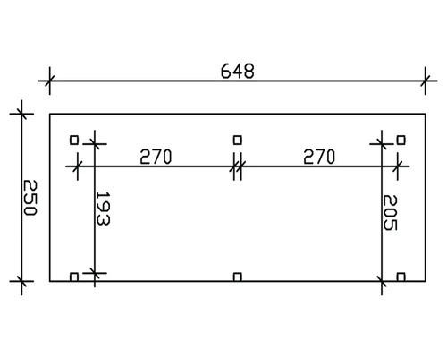 Technische Zeichnung mit den Maßen 648 x 250 mm