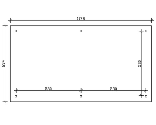 Technische Zeichnung mit den Maßen 1178 x 634 mm und 530 mm