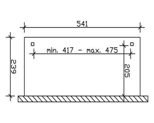 Technische Zeichnung mit Maßangaben: Gesamtlänge 541 mm, Höhe 239 mm, Tiefe 205 mm, Innenabstand minimal 417 mm, maximal 475 mm.