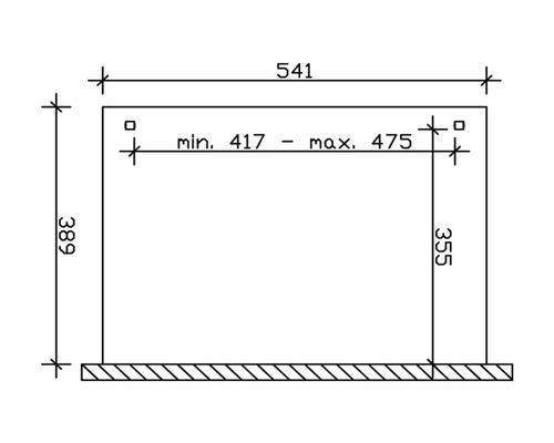 Technische Zeichnung mit Maßangaben für ein Bauelement
