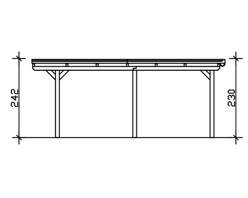 Technische Zeichnung eines Carports mit Maßangaben.