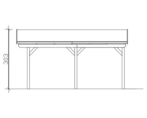 Zeichnung einer Überdachung mit einer Höhe von 303 Zentimetern