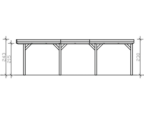 Technische Zeichnung eines Carports mit Höhenangaben.