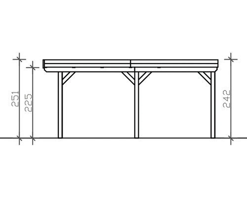Technische Zeichnung eines Carports mit Maßangaben.