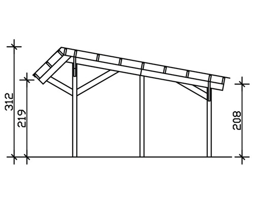 Technische Zeichnung eines Holzunterstandes mit Höhenangaben