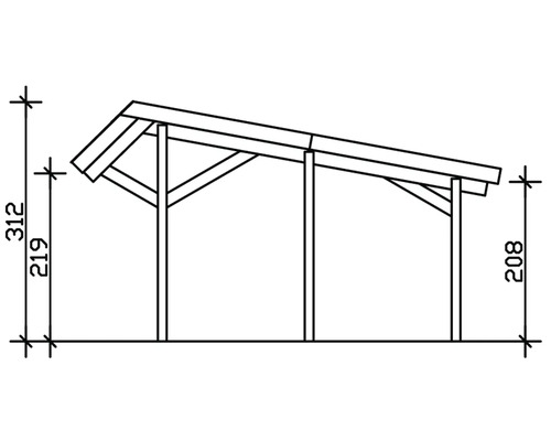 Technische Zeichnung eines Unterstandes mit Höhenangaben