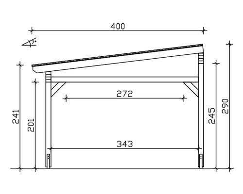 Technische Zeichnung eines Unterstandes mit Größenangaben
