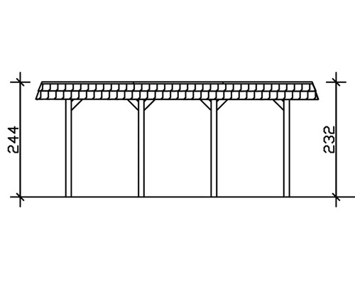 Technische Zeichnung eines Carports mit Maßangaben.