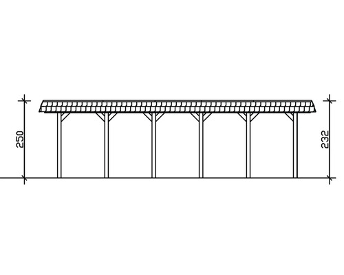 Technische Zeichnung eines Carports mit Maßangaben.