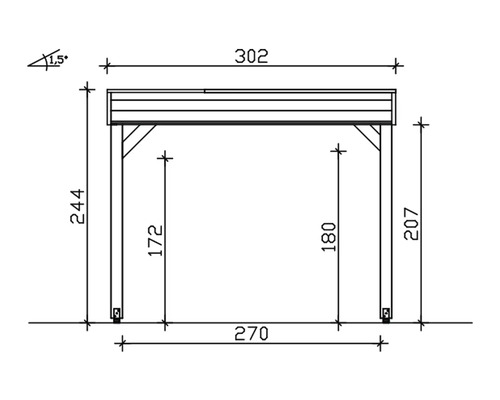 Technische Zeichnung eines Carports mit Maßangaben.