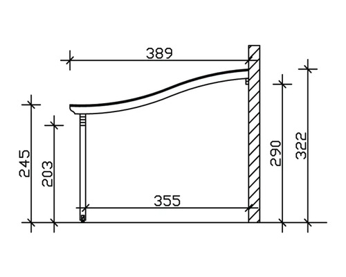 Technische Zeichnung einer Markise mit Maßen
