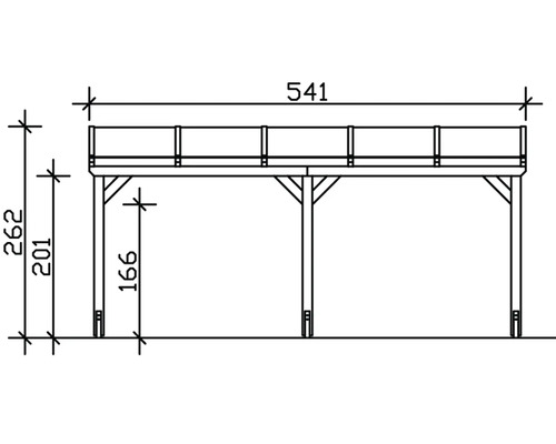 Skizze eines Holzdecks mit Maßangaben.