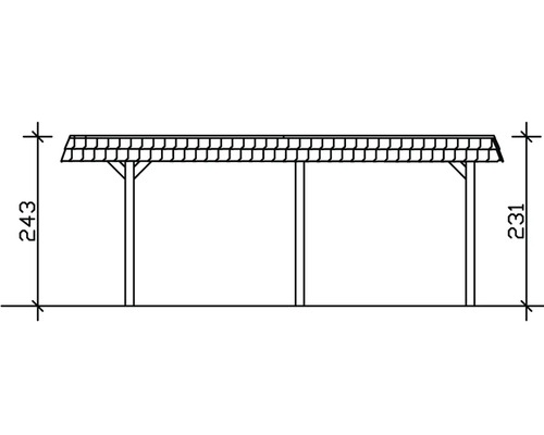 Technische Zeichnung eines Carports mit Höhenangaben.