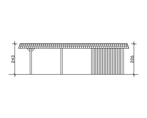 Technische Zeichnung eines Carports mit Maßangaben.