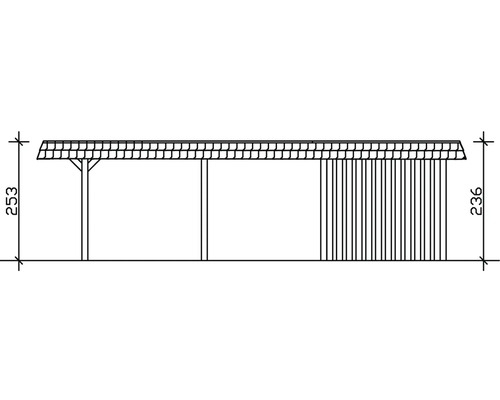 Technische Zeichnung eines Carports mit Maßangaben