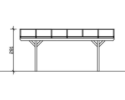 Zeichnung einer Holzpergola mit Höhenangabe 281 Zentimeter.