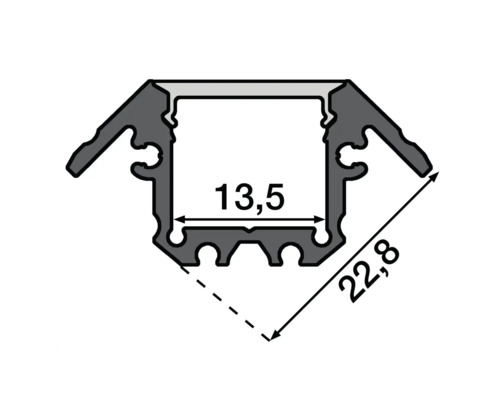 Profilquerschnitt mit Maßangaben 13,5 und 22,8