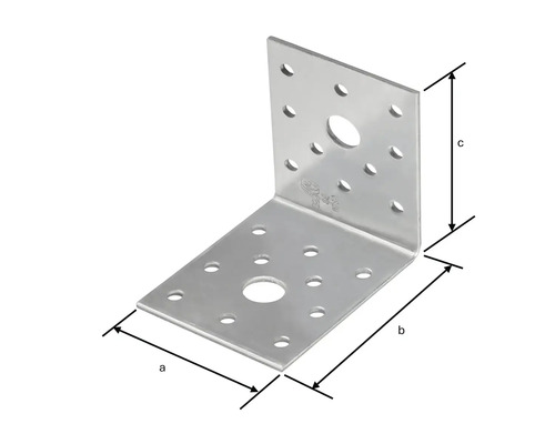Winkelverbinder aus Metall mit Bohrungen und Maßangaben